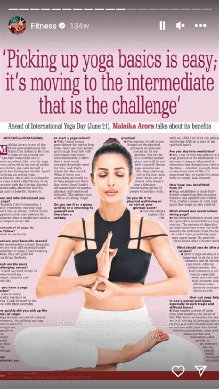 Malaika Arora in Two-Piece Workout Gear Poses With Yoga Buddy